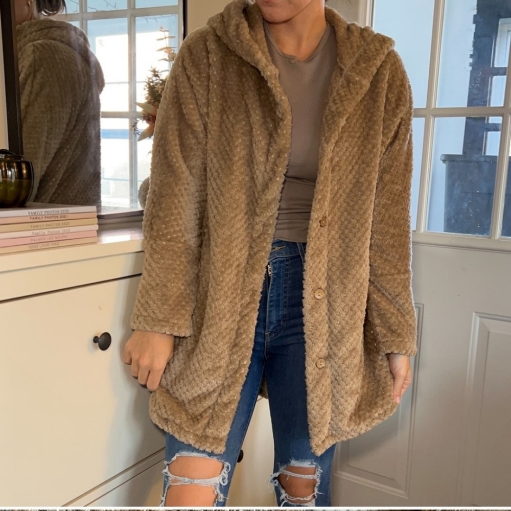 Womens fleece button hoodie